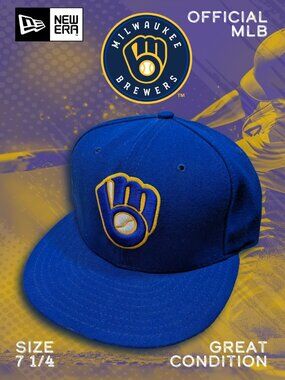 NEW ERA 59Fifty Milwaukee Brewers Official On Field Fitted Hat SIZE 7 1/4 MLB
